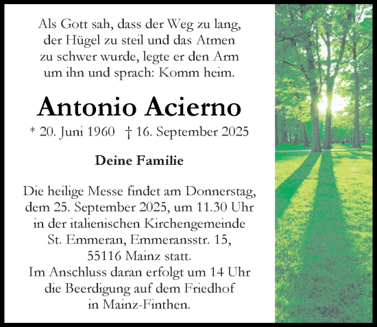 Traueranzeige von Antonio Acierno von Allgemeine Zeitung Mainz Traueranzeige von Antonio Acierno von Allgemeine Zeitung Mainz