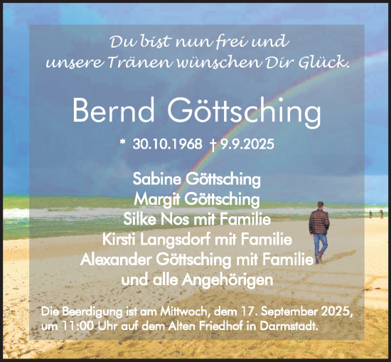 Traueranzeige von Bernd Göttsching von Darmstädter Echo