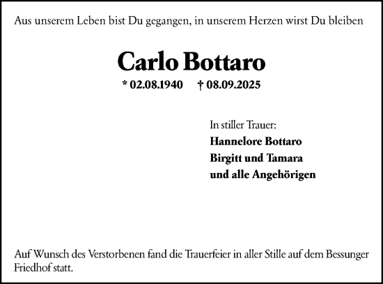 Traueranzeige von Carlo Bottaro von Darmstädter Echo