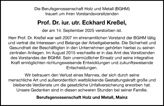 Traueranzeige von Eckhard Kreßel von Allgemeine Zeitung Mainz