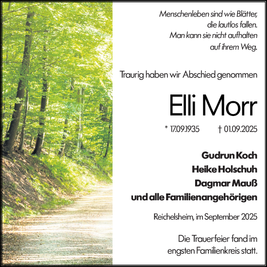 Traueranzeige von Elli Morr von Odenwälder Echo Traueranzeige von Elli Morr von Odenwälder Echo