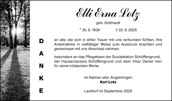 Traueranzeige von Elli Erna Lotz von Wetzlarer Neue Zeitung