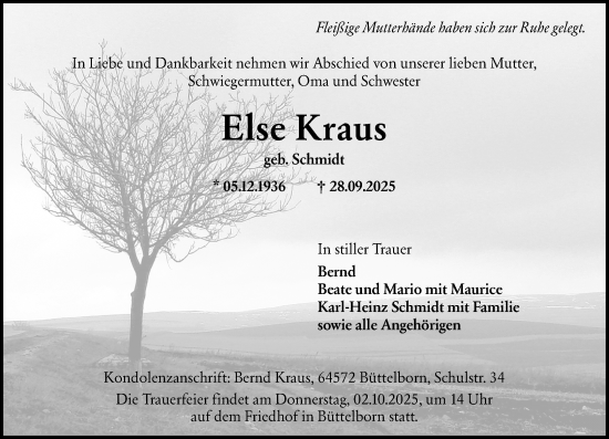 Traueranzeige von Else Kraus von Groß-Gerauer Echo Traueranzeige von Else Kraus von Groß-Gerauer Echo