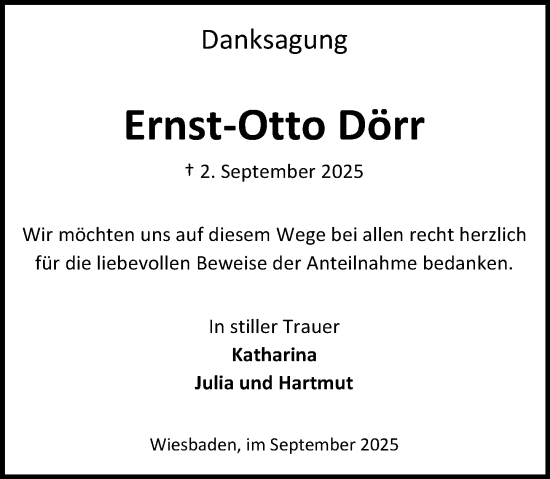 Traueranzeige von Ernst-Otto Dörr von Wiesbadener Kurier