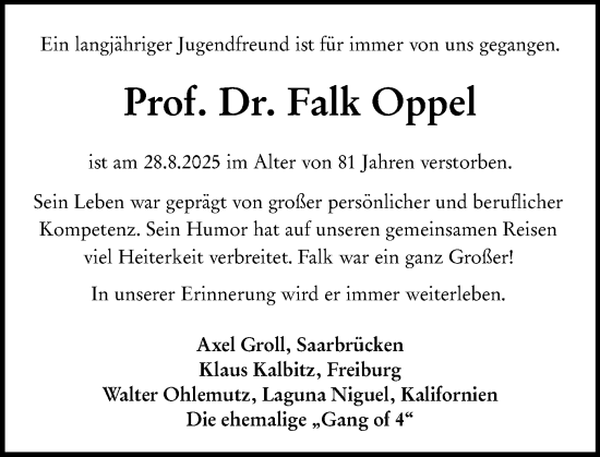 Traueranzeige von Falk Oppel von Darmstädter Echo