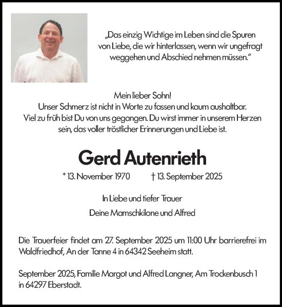 Traueranzeige von Gerd Autenrieth von Darmstädter Echo
