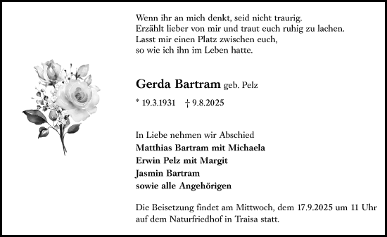 Traueranzeige von Gerda Bartram von Darmstädter Echo