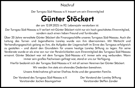 Traueranzeige von Günter Stöckert von Wiesbadener Kurier Traueranzeige von Günter Stöckert von Wiesbadener Kurier