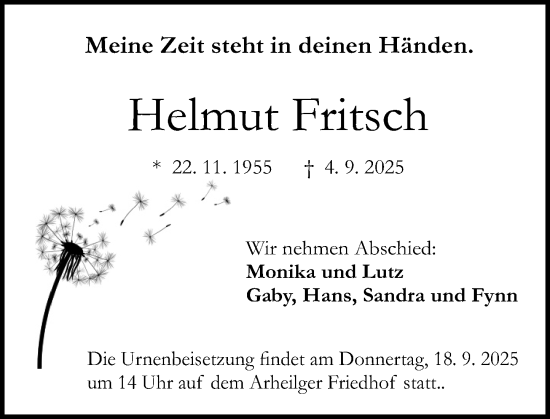Traueranzeige von Helmut Fritsch von Darmstädter Echo