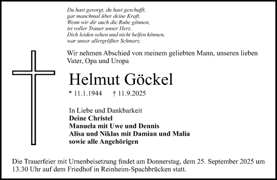 Traueranzeige von Helmut Göckel von Darmstädter Echo Traueranzeige von Helmut Göckel von Darmstädter Echo