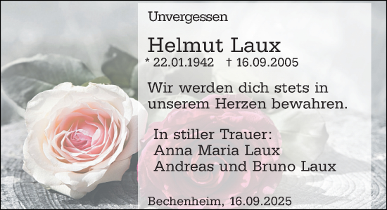 Traueranzeige von Helmut Laux von Allgemeine Zeitung Alzey