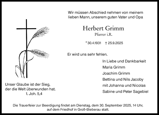 Traueranzeige von Herbert Grimm von Darmstädter Echo Traueranzeige von Herbert Grimm von Darmstädter Echo