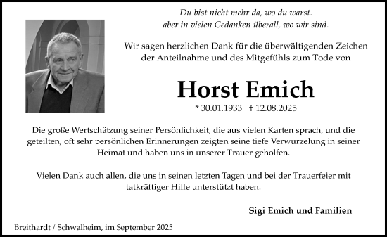 Traueranzeige von Horst Emich von Wiesbadener Kurier