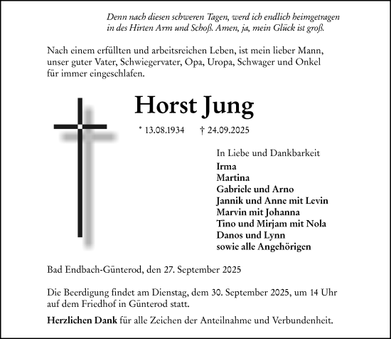 Traueranzeige von Horst Jung von Hinterländer Anzeiger Traueranzeige von Horst Jung von Hinterländer Anzeiger