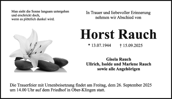 Traueranzeige von Horst Rauch von Darmstädter Echo