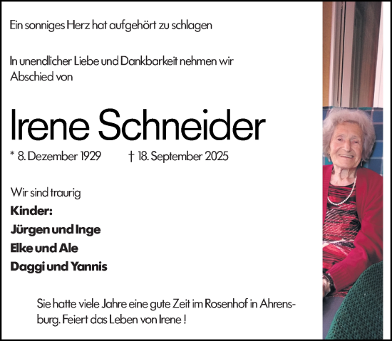 Traueranzeige von Irene Schneider von Allgemeine Zeitung Rheinhessen-Nahe