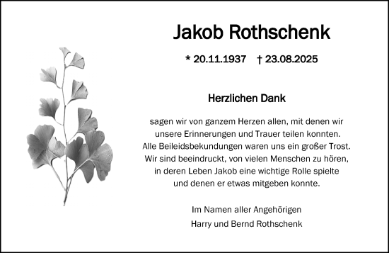 Traueranzeige von Jakob Rothschenk von Allgemeine Zeitung Rheinhessen-Nahe