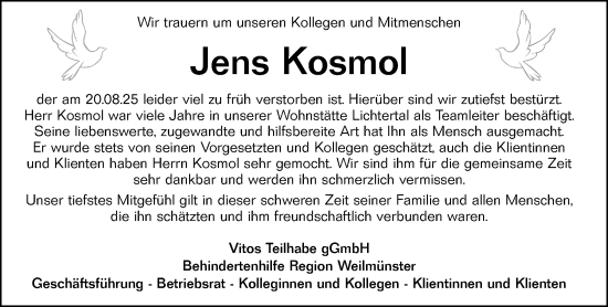 Traueranzeige von Jens Kosmol von Weilburger Tageblatt Traueranzeige von Jens Kosmol von Weilburger Tageblatt