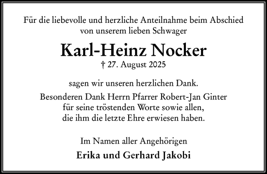 Traueranzeige von Karl-Heinz Nocker von Wiesbadener Kurier Traueranzeige von Karl-Heinz Nocker von Wiesbadener Kurier