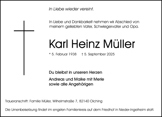 Traueranzeige von Karl Heinz Müller von Allgemeine Zeitung Rheinhessen-Nahe