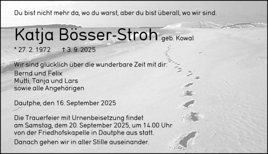 Traueranzeige von Katja Bösser-Stroh von Hinterländer Anzeiger