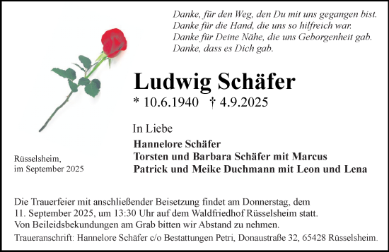 Traueranzeige von Ludwig Schäfer von Rüsselsheimer Echo