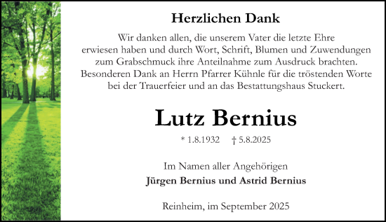 Traueranzeige von Lutz Bernius von Darmstädter Echo Traueranzeige von Lutz Bernius von Darmstädter Echo