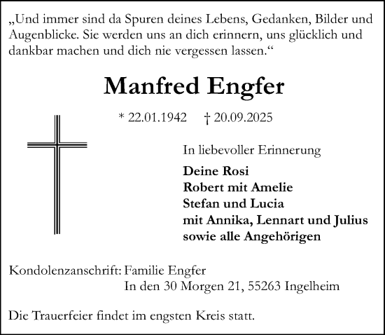 Traueranzeige von Manfred Engfer von Allgemeine Zeitung Mainz Traueranzeige von Manfred Engfer von Allgemeine Zeitung Mainz