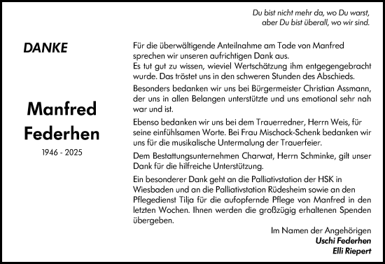 Traueranzeige von Manfred Federhen von Wiesbadener Kurier