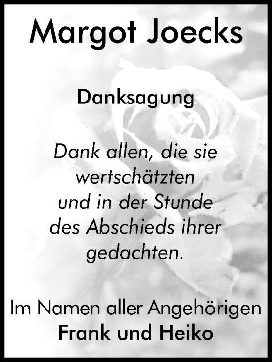Traueranzeige von Margot Joecks von Darmstädter Echo