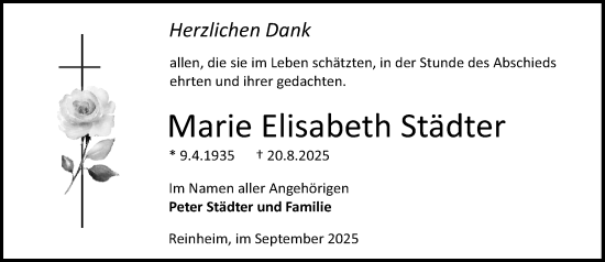 Traueranzeige von Marie Elisabeth Städter von Darmstädter Echo Traueranzeige von Marie Elisabeth Städter von Darmstädter Echo