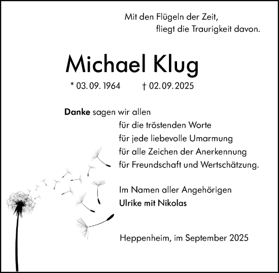 Traueranzeige von Michael Klug von Starkenburger Echo Traueranzeige von Michael Klug von Starkenburger Echo