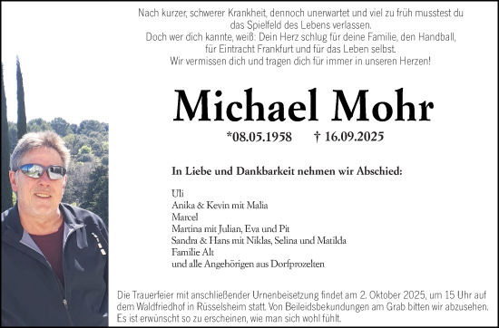 Traueranzeige von Michael Mohr von Rüsselsheimer Echo Traueranzeige von Michael Mohr von Rüsselsheimer Echo