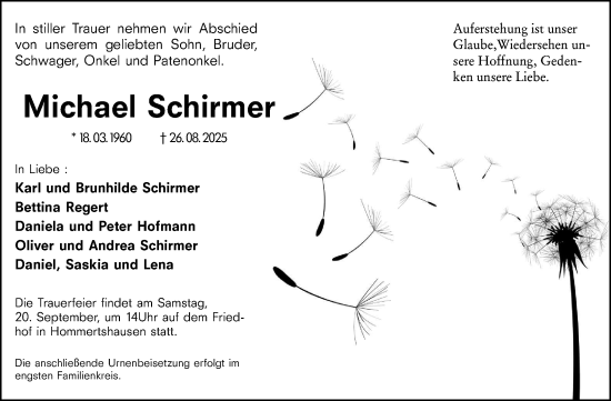 Traueranzeige von Michael Schirmer von Hinterländer Anzeiger