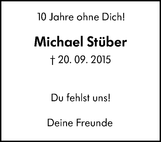 Traueranzeige von Michael Stüber von Allgemeine Zeitung Mainz