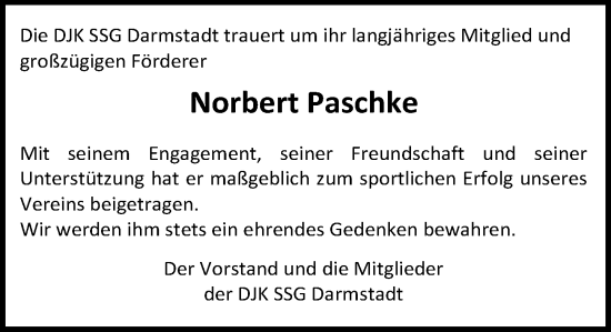 Traueranzeige von Norbert Paschke von Darmstädter Echo