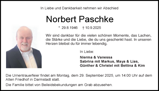 Traueranzeige von Norbert Paschke von Darmstädter Echo