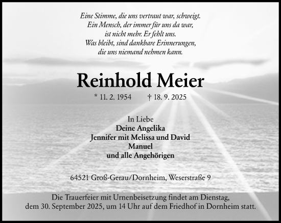 Traueranzeige von Reinhold Meier von Groß-Gerauer Echo Traueranzeige von Reinhold Meier von Groß-Gerauer Echo
