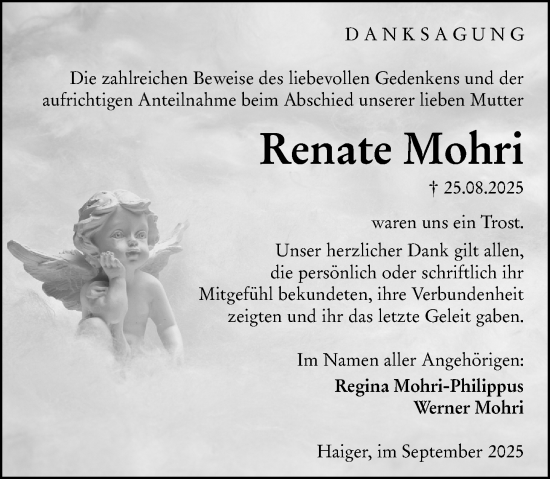 Traueranzeige von Renate Mohri von Dill Block