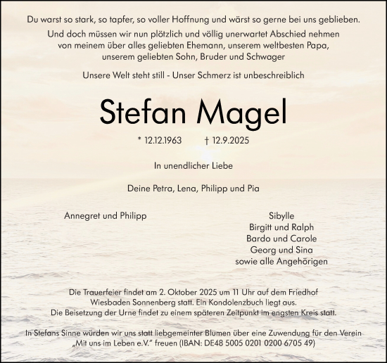 Traueranzeige von Stefan Magel von Wiesbadener Kurier Traueranzeige von Stefan Magel von Wiesbadener Kurier