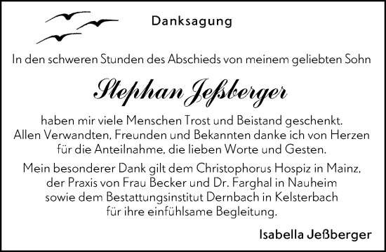 Traueranzeige von Stephan Jeßberger von Rüsselsheimer Echo