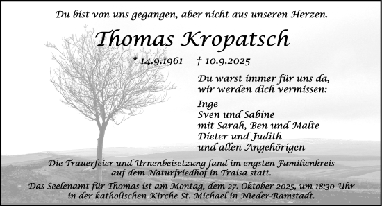 Traueranzeige von Thomas Kropatsch von Darmstädter Echo