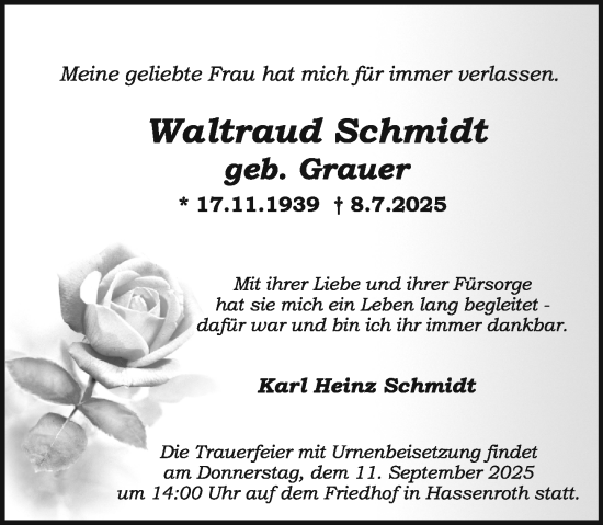 Traueranzeige von Waltraud Schmidt von Odenwälder Echo