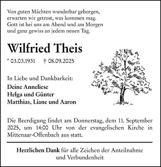 Traueranzeige von Wilfried Theis von Dill Block