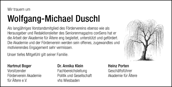 Traueranzeige von Wolfgang-Michael Duschl von Wiesbadener Kurier