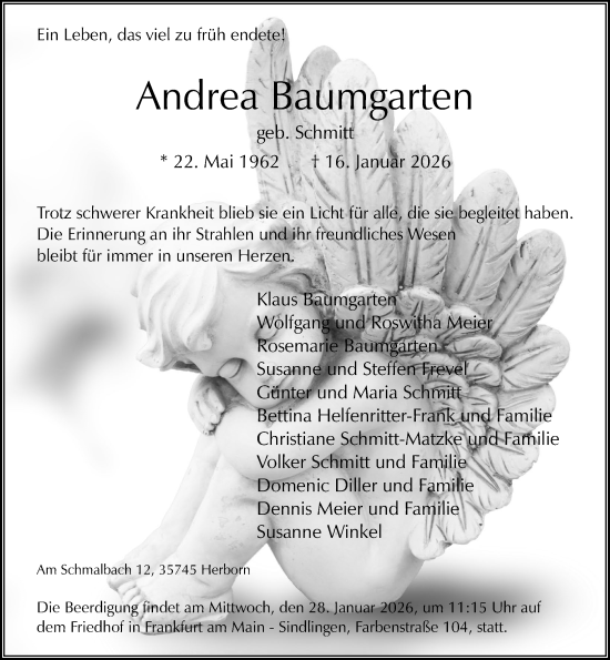 Traueranzeige von Andrea Baumgarten von Dill Block
