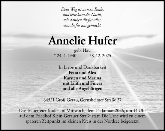 Traueranzeige von Annelie Hufer von Groß-Gerauer Echo