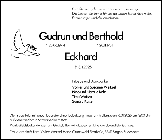 Traueranzeige von Berthold Eckhard von Allgemeine Zeitung Mainz