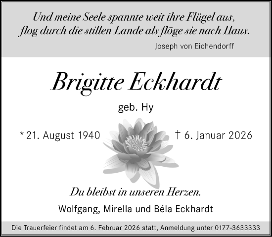 Traueranzeige von Brigitte Eckhardt von Wiesbadener Kurier