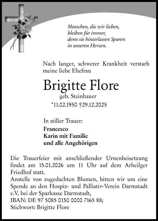Traueranzeige von Brigitte Flore von Darmstädter Echo